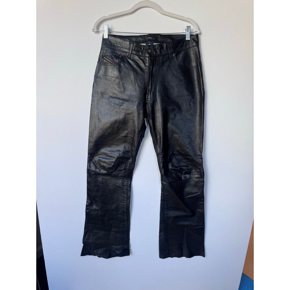 Diesel Black Leather Pants Size 28 100% Real Leather Straight Moto Y2K vintage